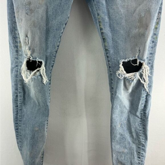 Purple Ripped Distressed Paint Spatter Skinny Jeans- Size 33" x 32" - Picture 4 of 16